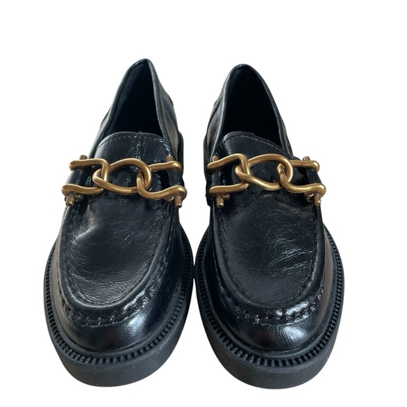 Steve Madden Karmine Loafer Chain Link Black Leather Size 5.5 Metallic Office - Picture 1 of 9